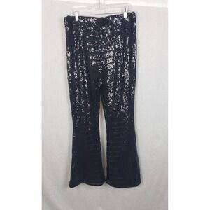 XXL Black Sequin Flared Bell Bottom Pants Sparkly Glam Evening Party New Years